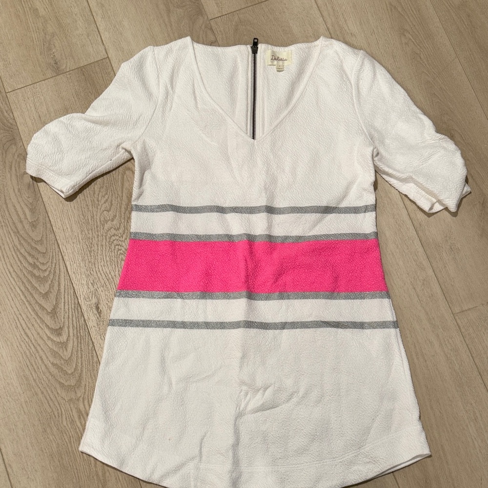 Anthropologie White Tunic with Pink and Gray Accents
